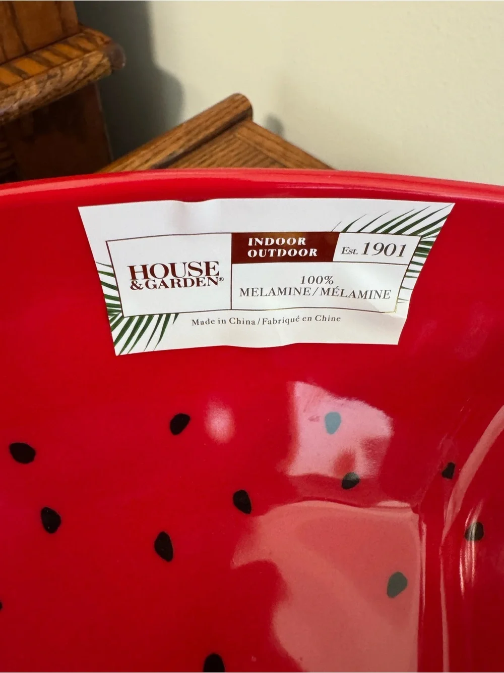 “HOUSE & GARDEN”  RED/GREEN DIVIDED MELAMINE WATERMELON SERVING BOWL